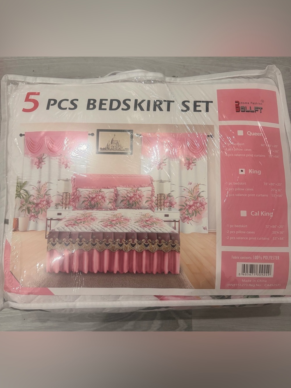 Dollcake Pink Floral 5-Piece Bedskirt Set